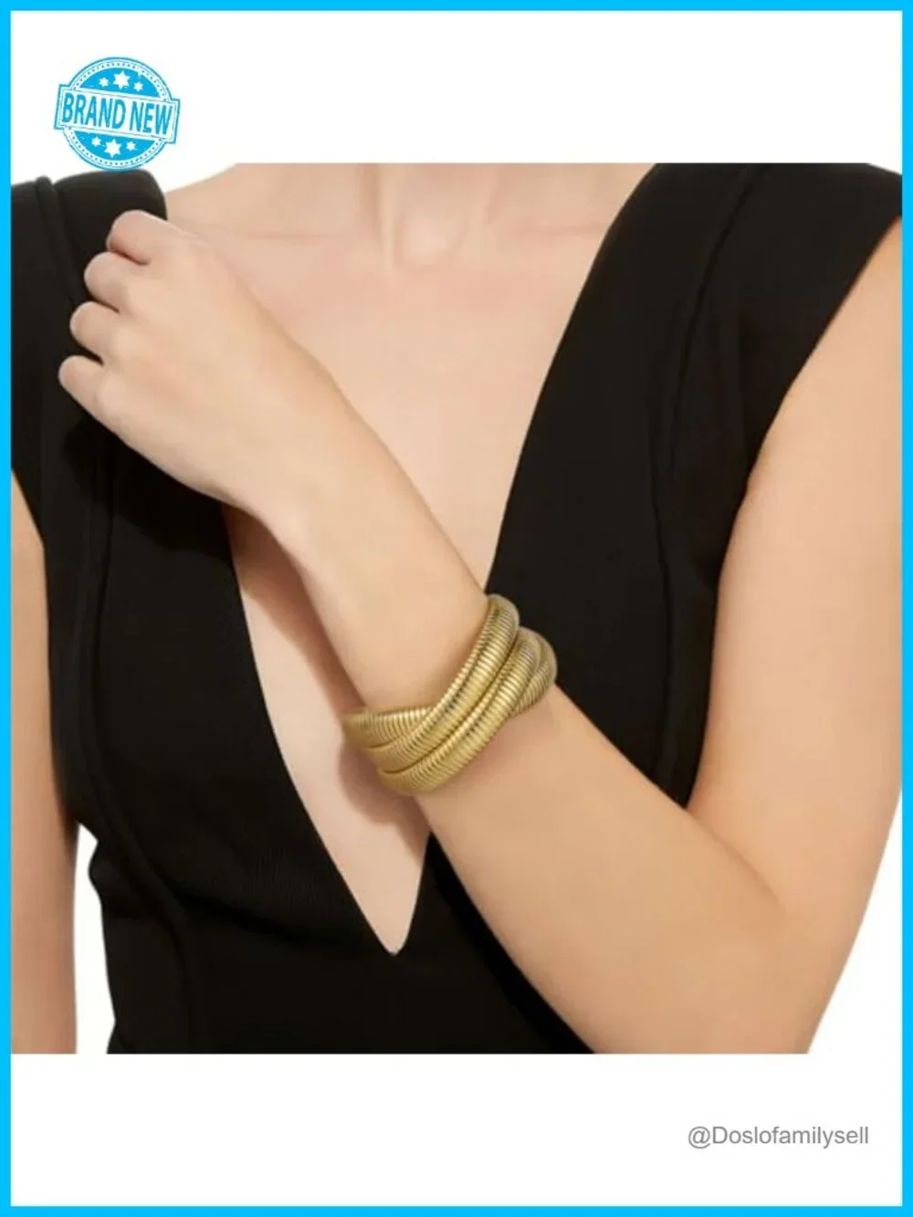 18K Gold Plated Chunky Stainless Steel Stretch Bangle Bracelet Stack